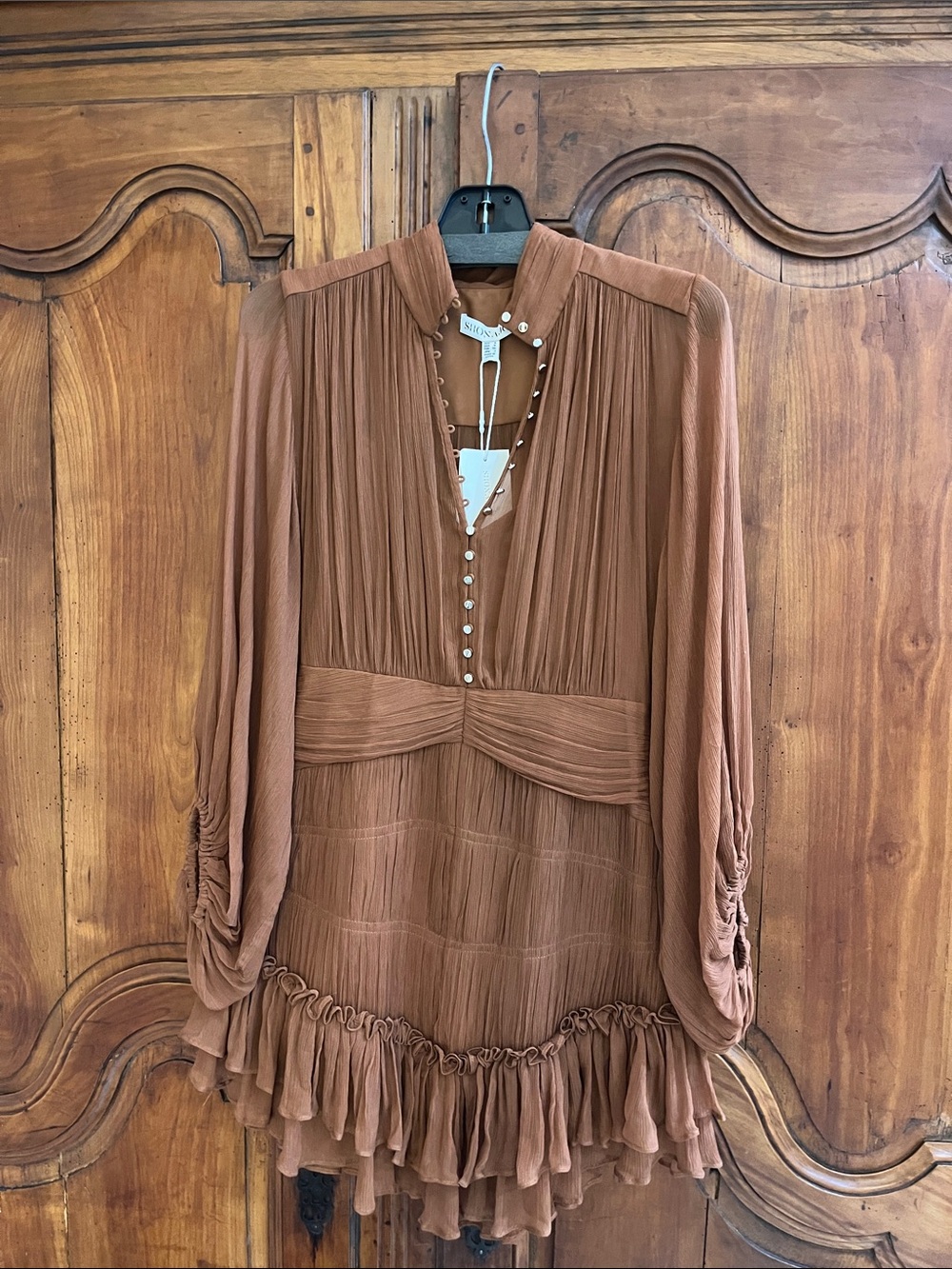 Women's Mini Dress in Brown with Ruffle Hem